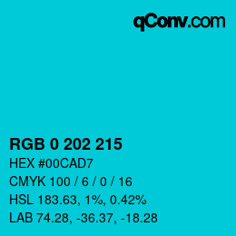 Color code: RGB 0 202 215 | qconv.com