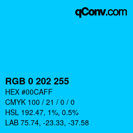 Color code: RGB 0 202 255 | qconv.com