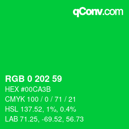 Color code: RGB 0 202 59 | qconv.com