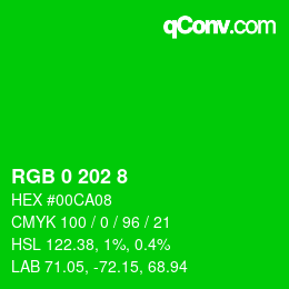 Color code: RGB 0 202 8 | qconv.com