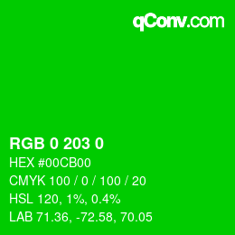 Color code: RGB 0 203 0 | qconv.com