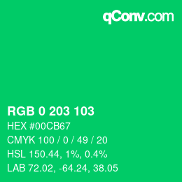 Color code: RGB 0 203 103 | qconv.com