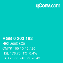 Color code: RGB 0 203 192 | qconv.com