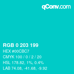Color code: RGB 0 203 199 | qconv.com