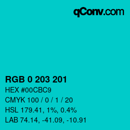 Color code: RGB 0 203 201 | qconv.com