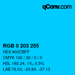 Color code: RGB 0 203 255 | qconv.com