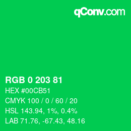 Color code: RGB 0 203 81 | qconv.com