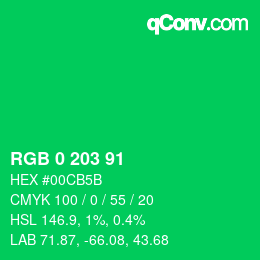 Color code: RGB 0 203 91 | qconv.com