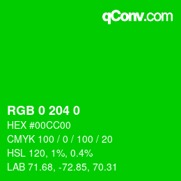 カラーコード: RGB 0 204 0 | qconv.com