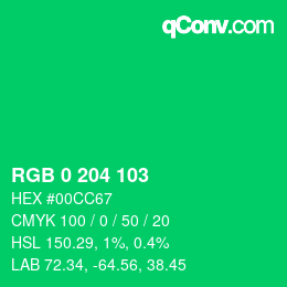 颜色代码: RGB 0 204 103 | qconv.com