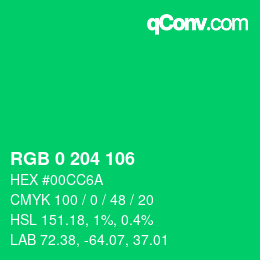 Color code: RGB 0 204 106 | qconv.com