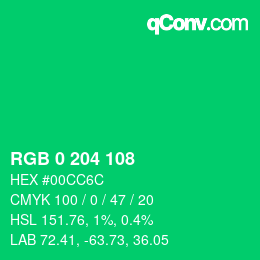 Color code: RGB 0 204 108 | qconv.com