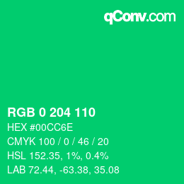 Color code: RGB 0 204 110 | qconv.com
