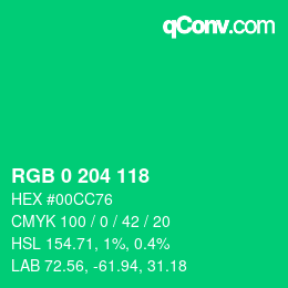 カラーコード: RGB 0 204 118 | qconv.com