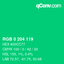 Color code: RGB 0 204 119 | qconv.com