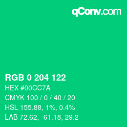 Color code: RGB 0 204 122 | qconv.com