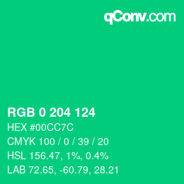 Color code: RGB 0 204 124 | qconv.com