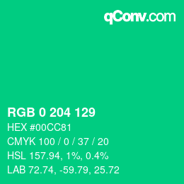 カラーコード: RGB 0 204 129 | qconv.com