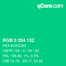 Color code: RGB 0 204 132 | qconv.com