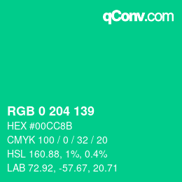 Color code: RGB 0 204 139 | qconv.com