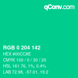 カラーコード: RGB 0 204 142 | qconv.com