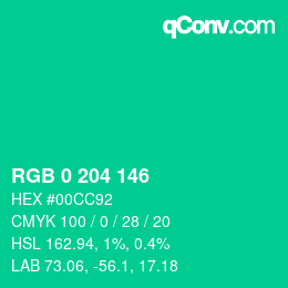 Color code: RGB 0 204 146 | qconv.com