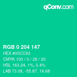 Color code: RGB 0 204 147 | qconv.com