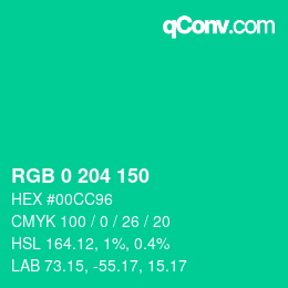 Color code: RGB 0 204 150 | qconv.com