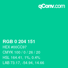 Color code: RGB 0 204 151 | qconv.com