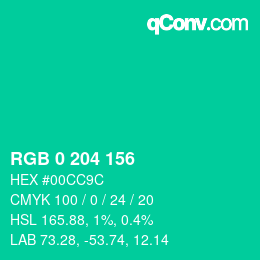 Color code: RGB 0 204 156 | qconv.com