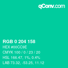 Color code: RGB 0 204 158 | qconv.com