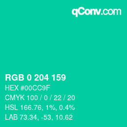 Color code: RGB 0 204 159 | qconv.com