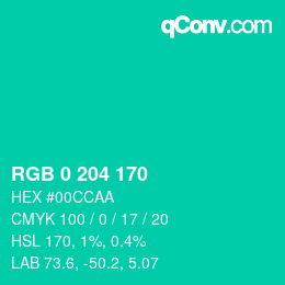 Color code: RGB 0 204 170 | qconv.com