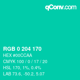 カラーコード: RGB 0 204 170 | qconv.com