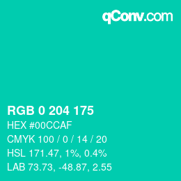 颜色代码: RGB 0 204 175 | qconv.com