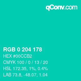 颜色代码: RGB 0 204 178 | qconv.com