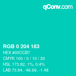 Color code: RGB 0 204 183 | qconv.com