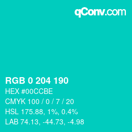 Color code: RGB 0 204 190 | qconv.com