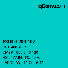 Color code: RGB 0 204 197 | qconv.com