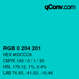 颜色代码: RGB 0 204 201 | qconv.com