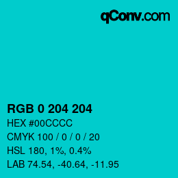 カラーコード: RGB 0 204 204 | qconv.com