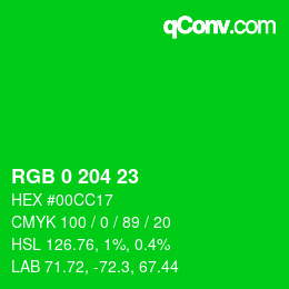 Color code: RGB 0 204 23 | qconv.com