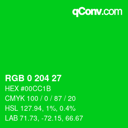 カラーコード: RGB 0 204 27 | qconv.com