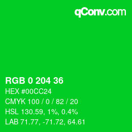 Color code: RGB 0 204 36 | qconv.com