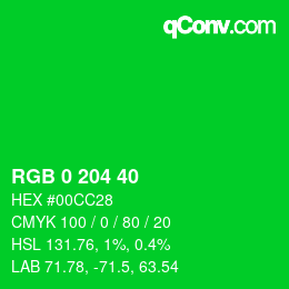 カラーコード: RGB 0 204 40 | qconv.com