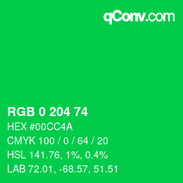カラーコード: RGB 0 204 74 | qconv.com