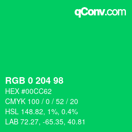 カラーコード: RGB 0 204 98 | qconv.com