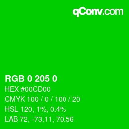 Code couleur: RGB 0 205 0 | qconv.com