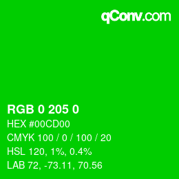 颜色代码: RGB 0 205 0 | qconv.com