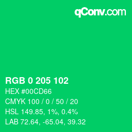 カラーコード: RGB 0 205 102 | qconv.com